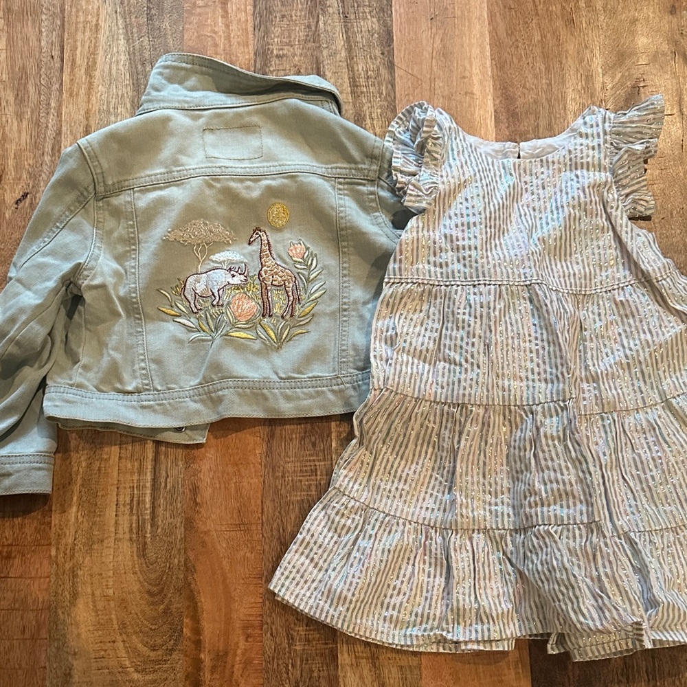 Size 3T set of embroidered Jean Jacket and colorful tank dress